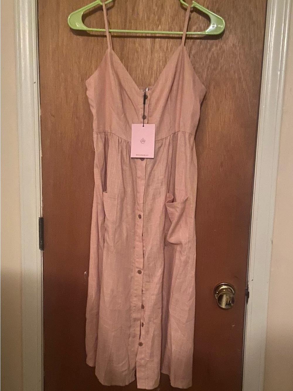Hello Molly Dusty Rose Button-Front Midi Dress with Pockets